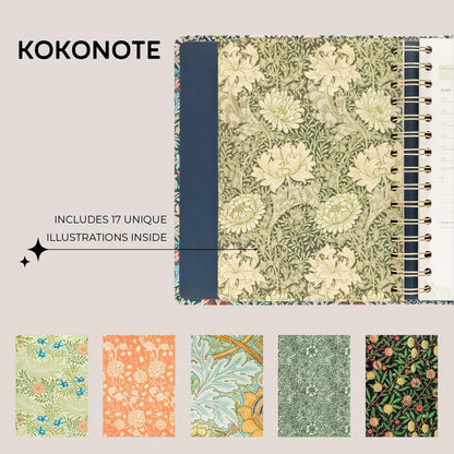 KOKONOTE Planner 2025-2026 William Morris Wall Art - Planner for Women 17 Month(Aug 25/ Dec 26) | Weekly & Monthly Academic planner 2025-2026 | 6.4" x 7.9" | Hardcover Agenda 2025 | Thick paper 120 g/m²