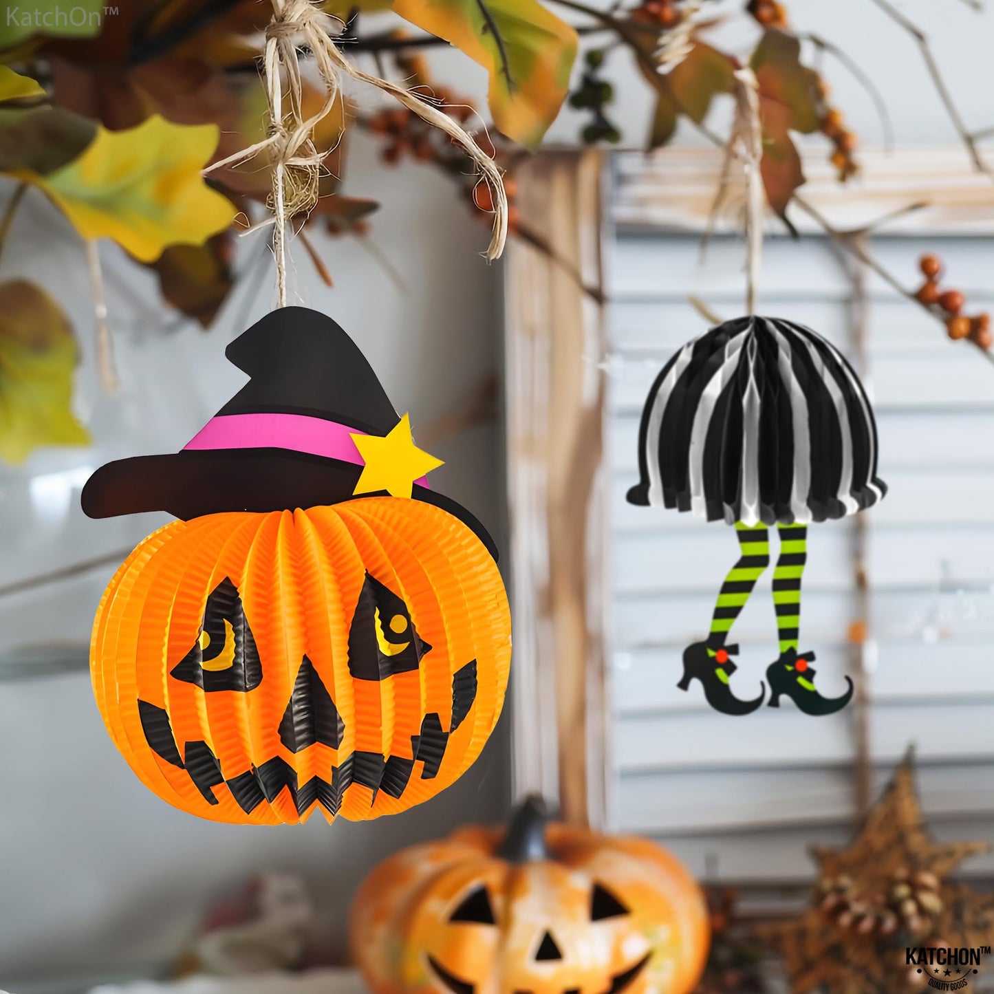 KatchOn, Hanging Halloween Decorations - Pack of 6 | Hanging Halloween Honeycombs for Halloween Ceiling Decorations | Halloween Hanging Bats, Pumpkin, Spider for Scary Halloween Decorations Indoor