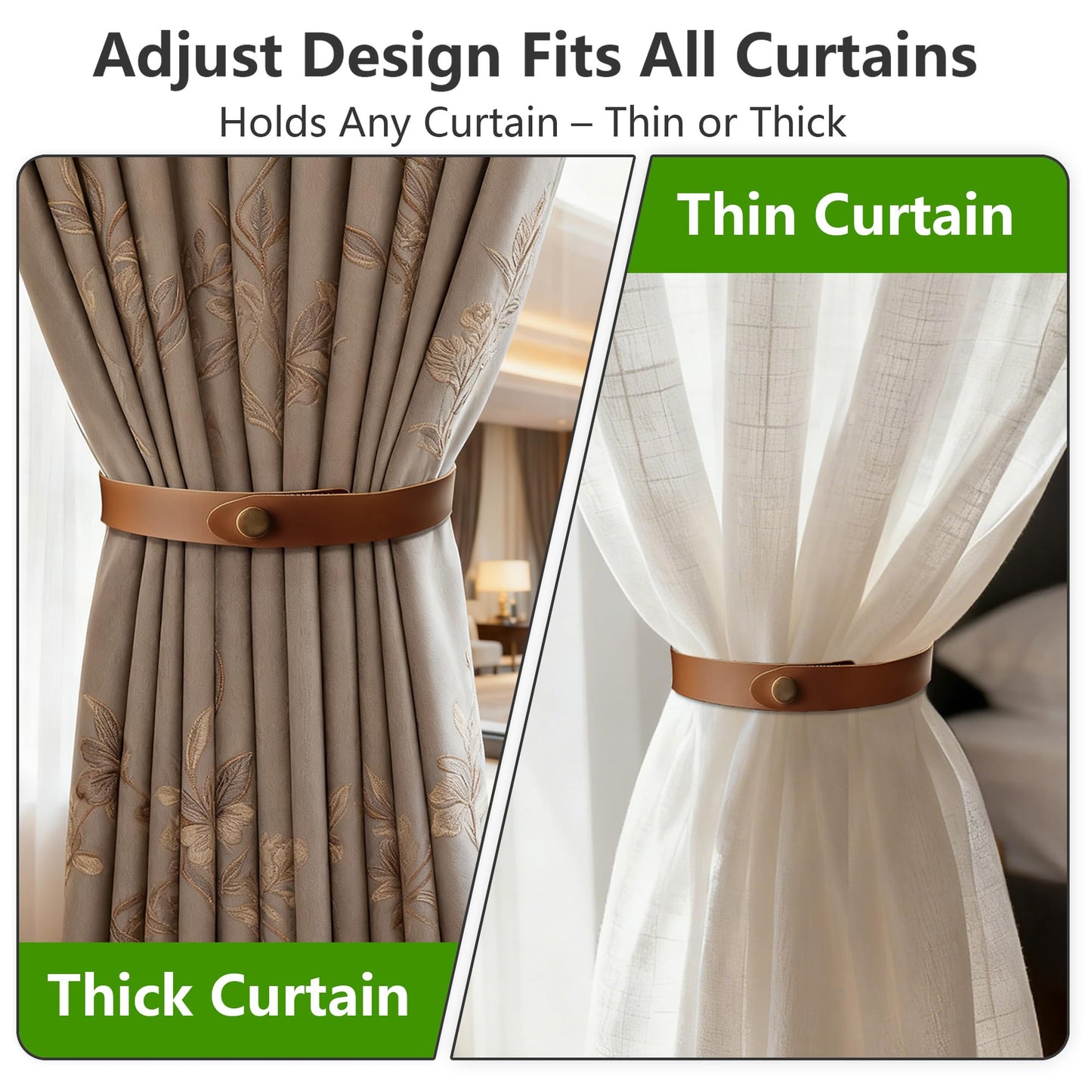 PU Leather Curtain Tie Backs, Ring Clips Curtain Holdabakcs Buckle for Window Draperies of Home Hotel Curtain Holders, Rope Decoration Creative Curtains Buckle Modern Minimalist Set of 2 (Dark Brown)