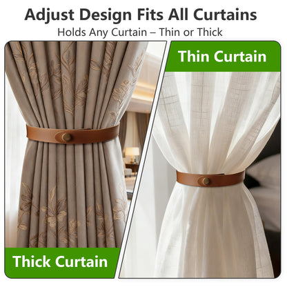 PU Leather Curtain Tie Backs, Ring Clips Curtain Holdabakcs Buckle for Window Draperies of Home Hotel Curtain Holders, Rope Decoration Creative Curtains Buckle Modern Minimalist Set of 2 (Dark Brown)