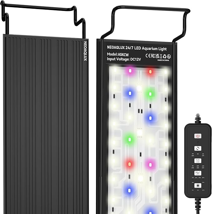 24/7 LED Aquarium Light for 12-18 Inch Plant & Fish Tank IP68, 12-Color & Gradient & Full Spectrum with Sunrise-Daylight-Moonlight, Auto On/Off, Brightness, Extendable Brackets for Freshwater