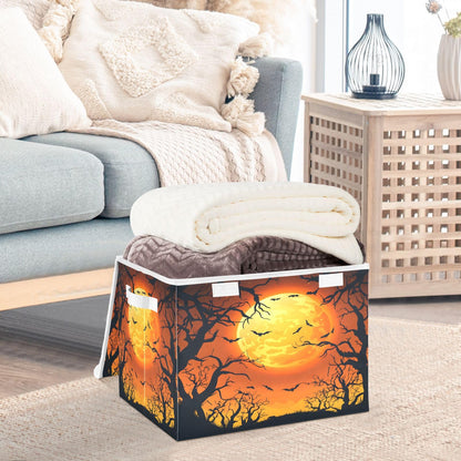 Bolaz Storage Bins with Lids and Handles,Halloween Moon Tree Storage Box Basket with Cover Collapsible Organizer Containers for Home Closet, Shelves