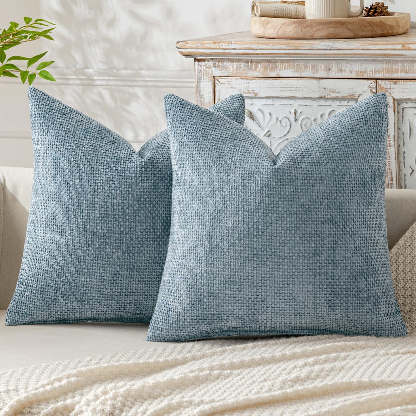 MIULEE Pack of 2 Coastal Blue Throw Pillow Covers 18x18 Inch Summer Modern Boho Accent Decorative Pillow Covers Soft Farmhouse Cushion Covers for Home Decor Couch Bed Sofa Living Room