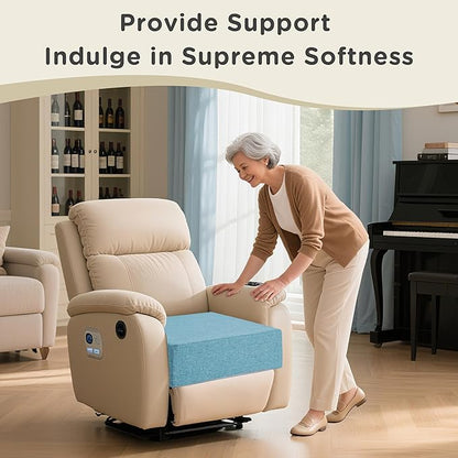AddGrace Recliner Cushions for Elderly Thick Seat Cushion 20"x20"x4" Chair Pads with Non Slip Backing and Washable Cover for Couch Armchair Chairs Light Blue