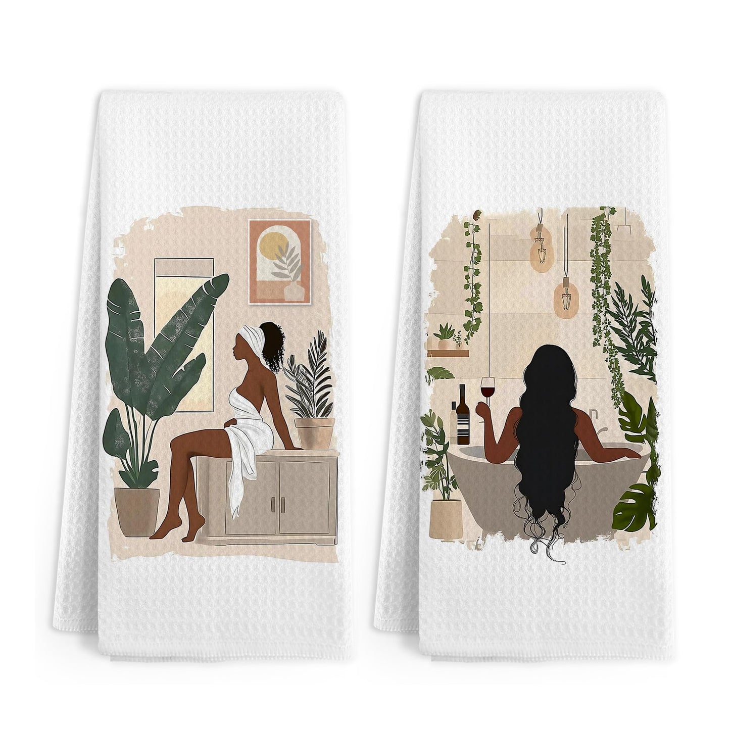 Gnmduw African American Black Women Hand Towels Set of 2, Black Girl Kitchen Towels, African Female Decorative Hand Dish Tea Towel for Kitchen Bathroom Decor,American Women Bathroom Towel, 16x24 Inch