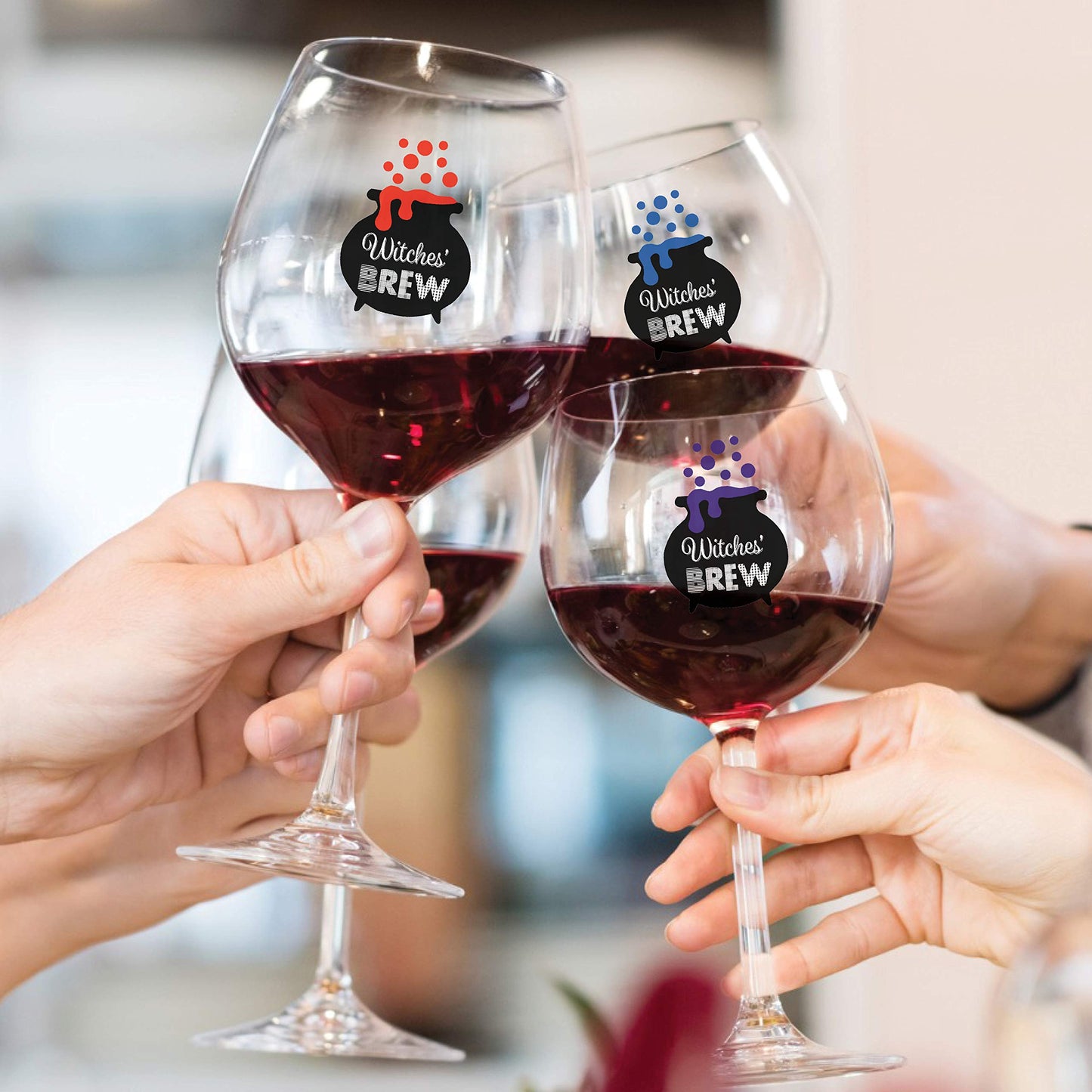 Wine Wear Drink Markers 12pc - Halloween Reusable Static Cling Sticker Decals (Witches Brew)