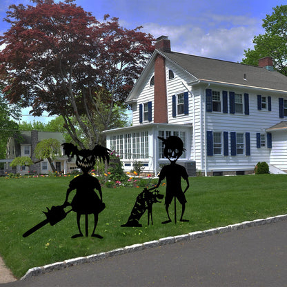 RSTYS 4Pcs Halloween Yard Decor, Black Metal Garden Outdoor Statues Garden Stakes Handicrafts Ghost Zombie Girl Station Halloween Garden Silhouette for Yard Lawn Ornaments Decor