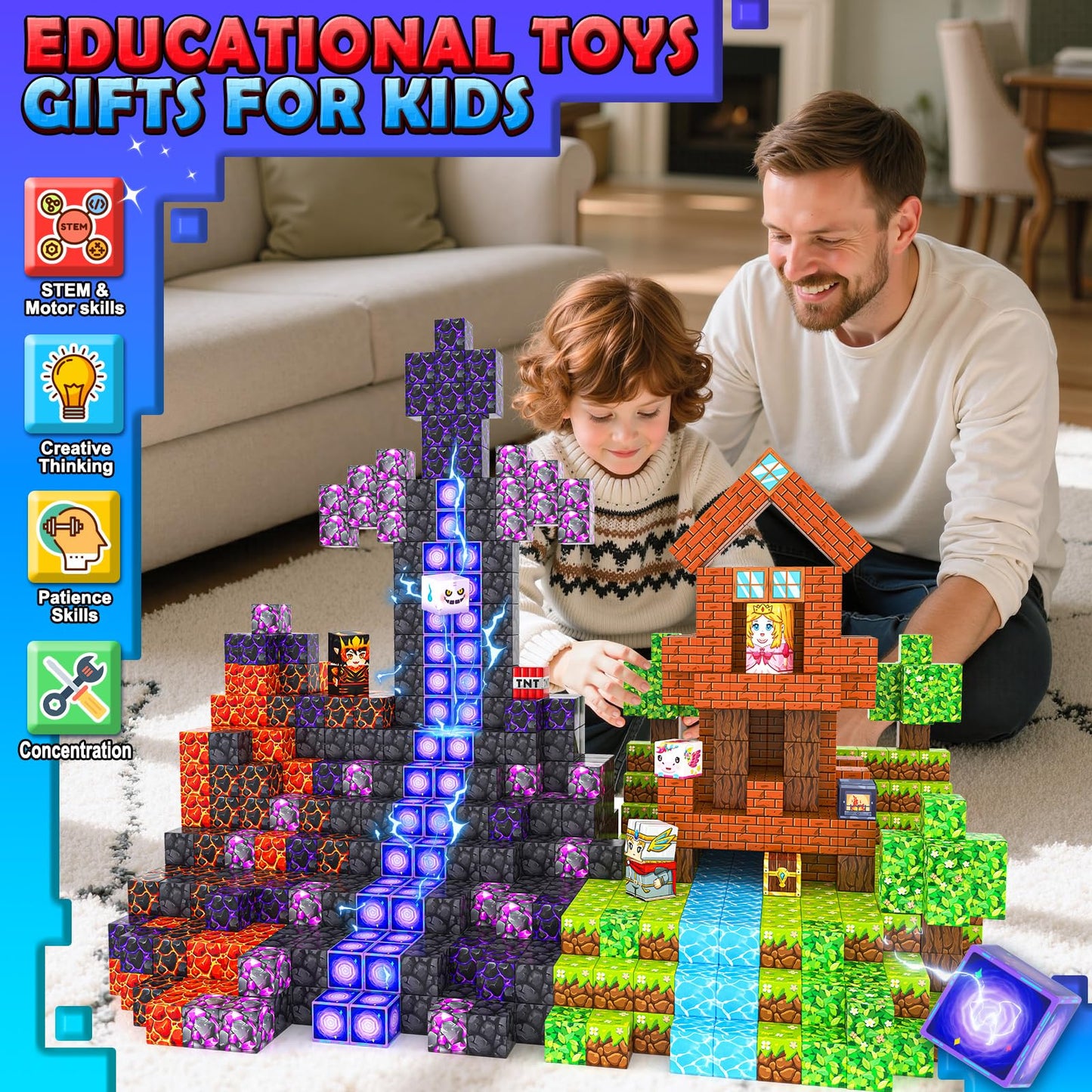 Magnetic Blocks - Build Mine 3D Magworld Forest Lava Set, STEM Magnetic Building Blocks for Kids Ages 4-6 6-8 8-12, Educational Sensory Toys for Toddlers, Birthday Gifts for 3+ Years Old Boys & Girls