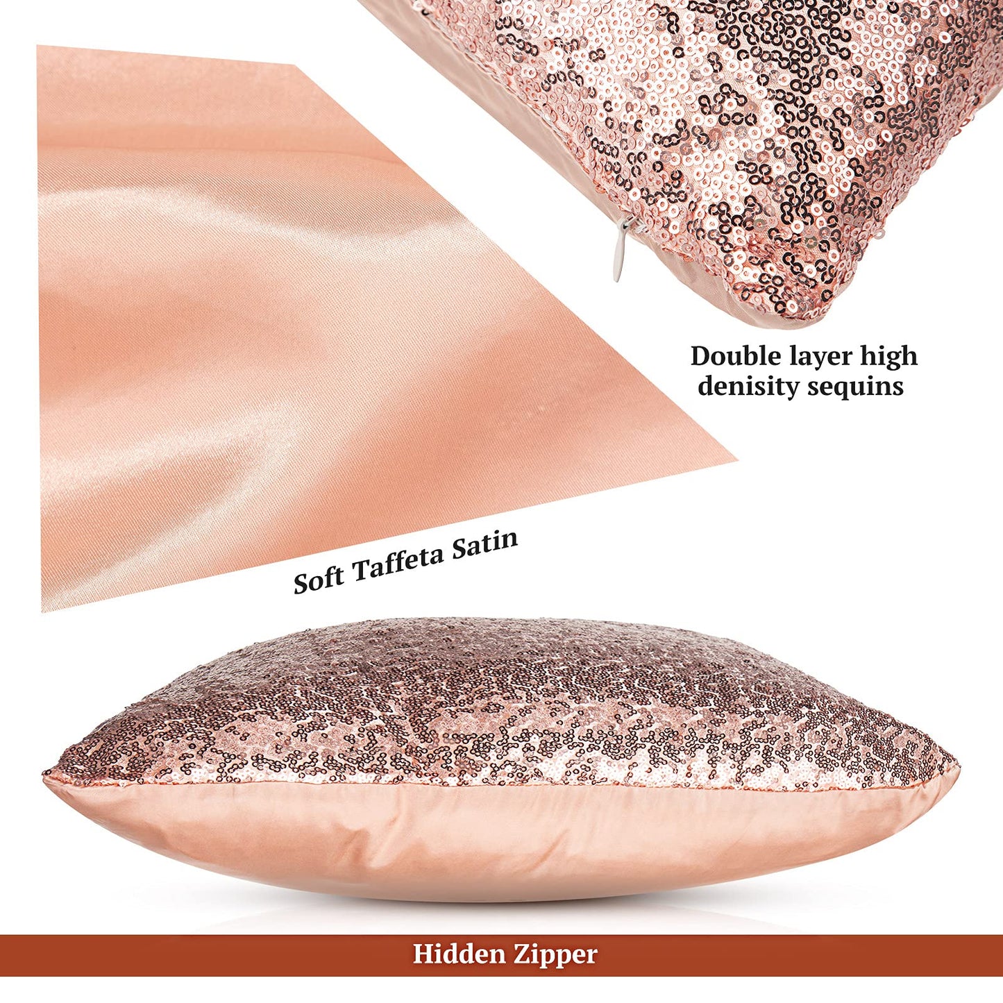 Irenare 4 Pcs Sequin and Fluffy Pillow Covers Winter Throw Pillow Cases Soft Cushion Cover for Couch Bed Sofa Xmas Day (White, Rose Gold,18 x 18 Inch)