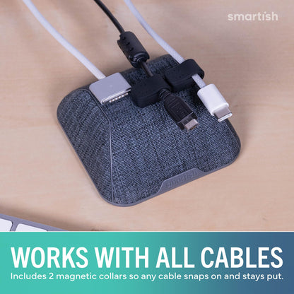 Smartish® Magnetic Cord Holder - Cable Wrangler Organizer with Magnet Clips for Charger Management on Desktop, Nightstand for USB-C + Lightning - No 2 Pencil Gray