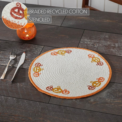 VHC Brands Braided Cotton Country Halloween Stencil Placemat 14 inch Diameter, Decorative Fall Placemat, Table Decor for Fall and Halloween