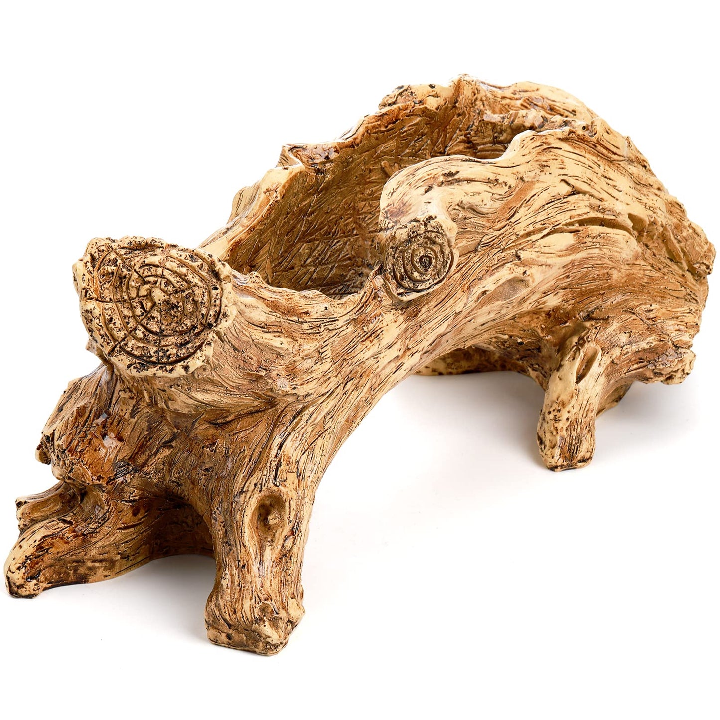Hiceeden Artificial Driftwood Succulent Planter, Resin Tree Stump Sculpture Rustic Cactus Flower Pot for Herb, Strawberry, Small Plants, Natural Color Drainage Hole, 14.6" L x 4.3" W x 5.1" H