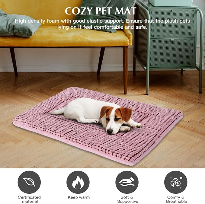 BVAGSS Reversible Dog Crate Pad, Memory Foam Pet Bed Mat, Soft Warm Machine Washable Sleeping Kennel Mattress for Small Medium Dogs XH079 (24''x18''x1.6'',Pink)
