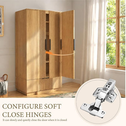 Yechen 67" Fluted Armoire Wardrobe Closet with Doors and Drawer, Wooden Wardrobe Closet Cabinet with Adjustable Shelve, Modern Small Armoires Storage Clothes, Coats for Bedroom, Natural