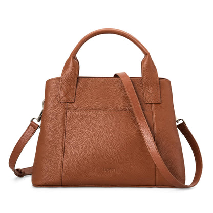 befen Womens Genuine Leather Purse and Handbags, Crossbody Shoulder Bags for Women, Small Satchel Tote Bag with Zipper Cognac Brown