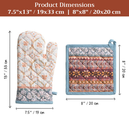 Maison d' Hermine 100% Cotton Oven Mitt & Pot Holder Set (7.5"x13" & 8"x8") Heat Resistant BBQ Cooking Gloves with Loop for Thanksgiving Christmas Decorations Handling Hot Pans (Fair Isle)