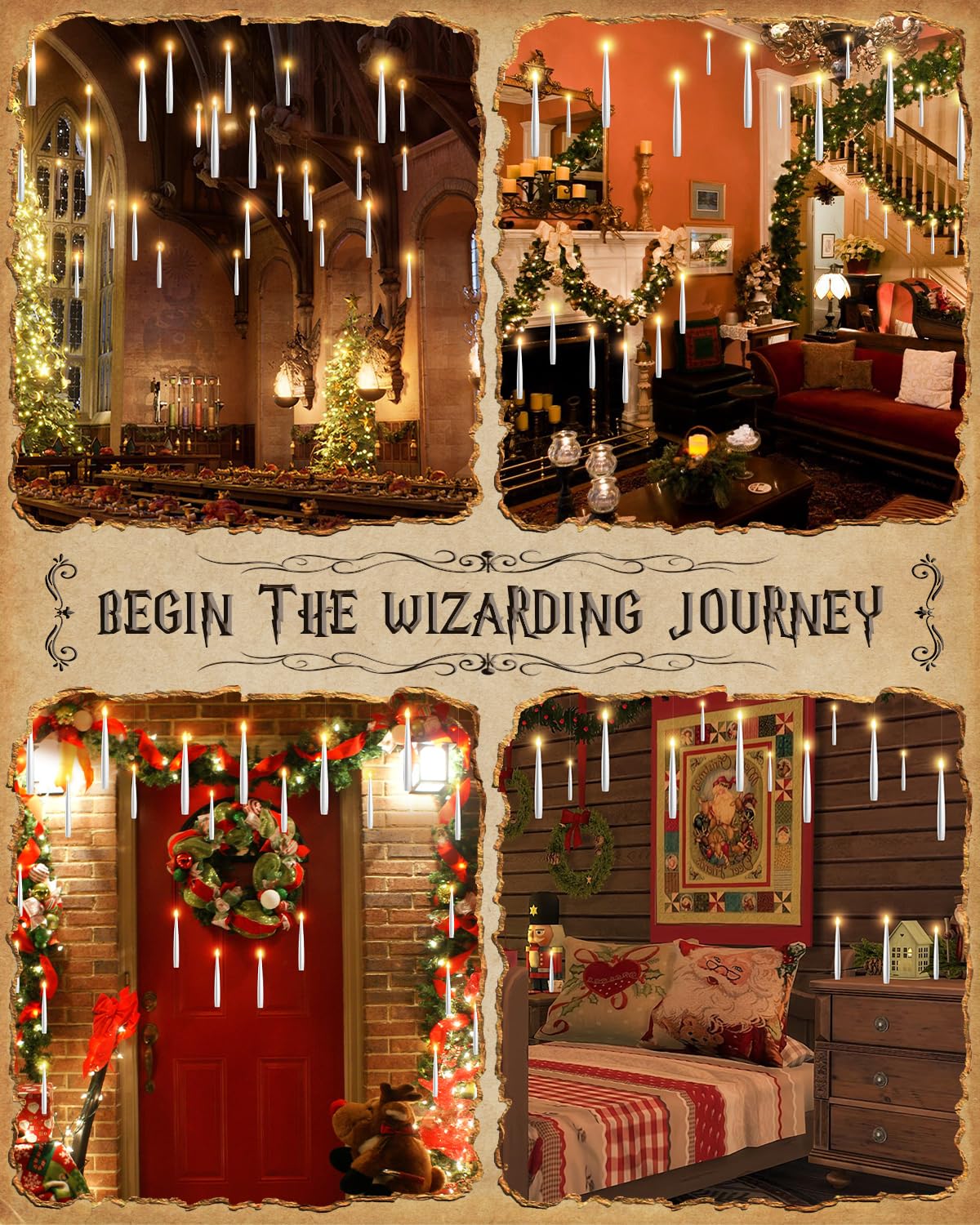 Floating Candles with Wand - 12 Pack Christmas Decorations Magic Flameless Candles Flickering Warm Light LED Hanging Candle Remote, Battery Operated Candles for Christmas Outdoor Indoor Party Decor