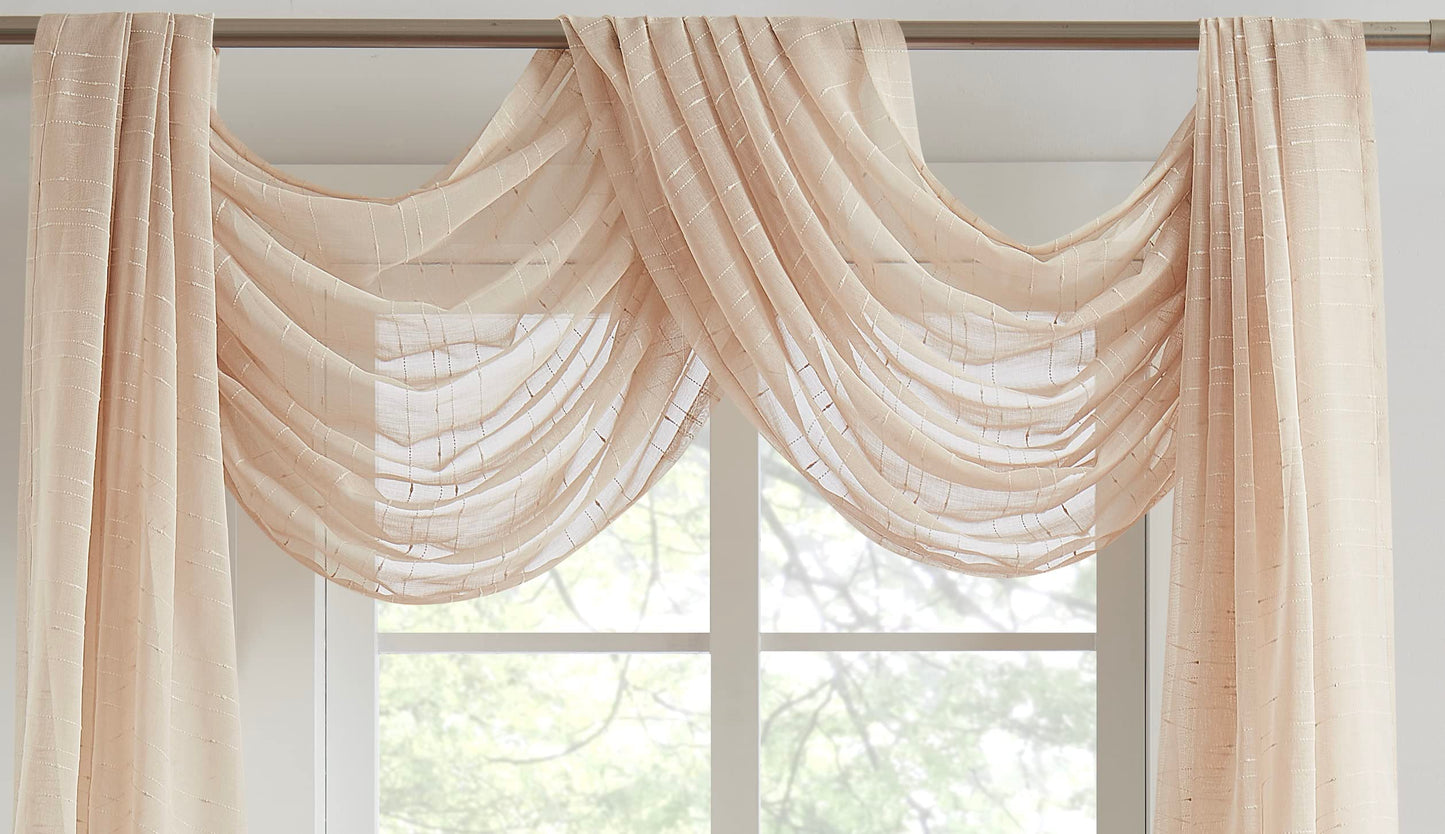 WARM HOME DESIGNS Luxury Linen Window Scarf with Dotted Stripes Pattern. 54 Inch Wide x 216 Inch Long Premium Shabby Chic Window Scarves for Living Room, Kitchen, Bedroom or Dining Room. JN Linen 216"