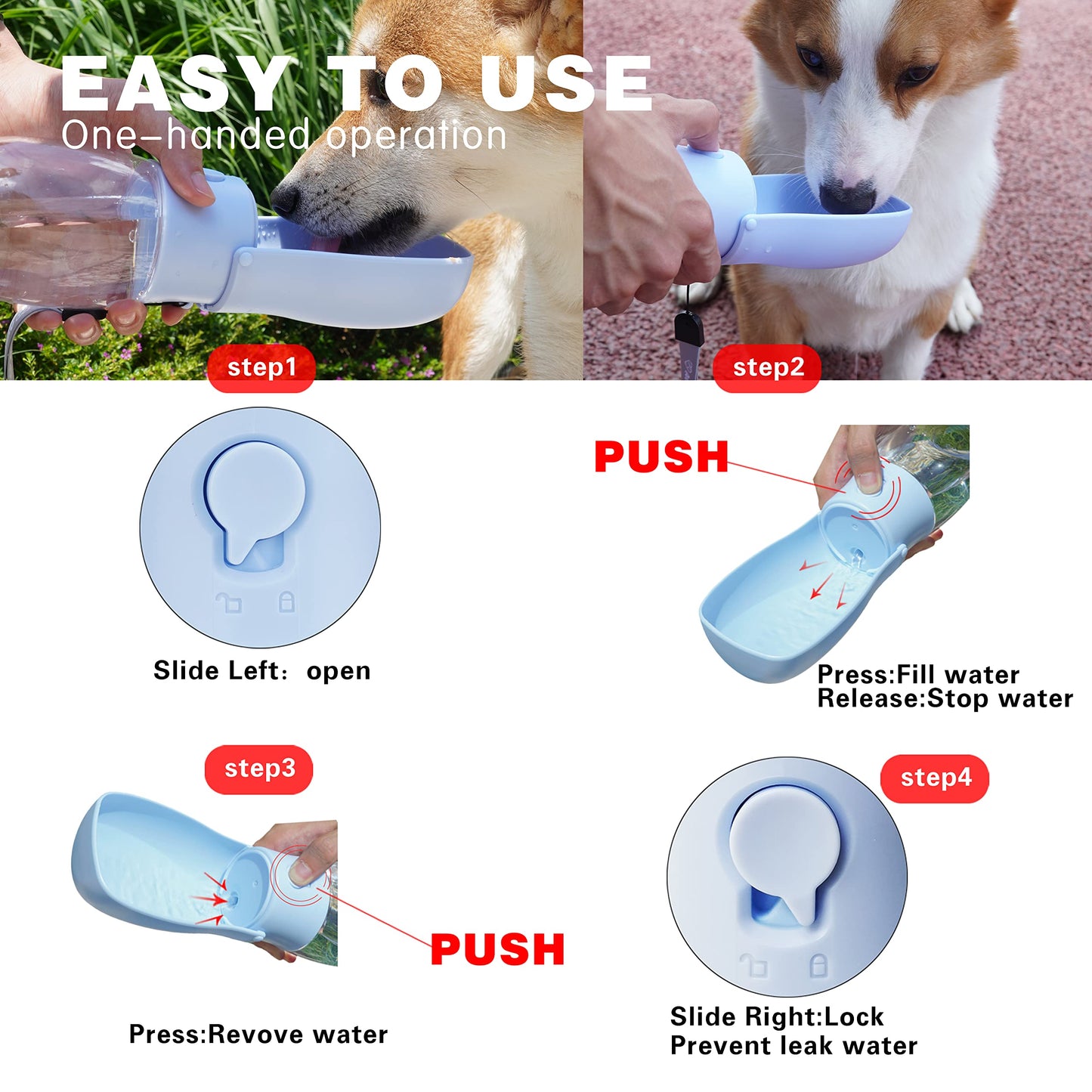 AVELORA Foldable Dog Water Bottle,Portable Water Dispenser,Outdoor Pet Water Bottle for Dog,Cat,Puppy,Walking,Hiking,Travel.Dishwasher Safe,Puppy Accessories,10oz