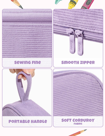 SUNEE Cute Pencil Case, Large Pencil Pouch, Soft Corduroy Fabric Big Pencil Bag with Zipper, Kawaii Pen Bag Stationery Storage and Organizer, School Supplies for Teen, Student, Boys,Girls, Soft Purple
