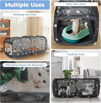 2-in-1 Dog Playpen 58''Pop Up Cat Pet Playpen, Assembly-Free Indoor Outdoor Kitten Enclosure, Breathable Cat Cage Portable Puppy Tent Crates,Spacious Kennel for Small Animals, No Confinement Feel(M)