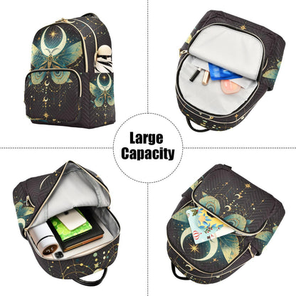 ALAZA Green Butterfly Moon Small Backpack Purse for Women Travel Bag Lightweight Shoulder Bag Fashion Daypack