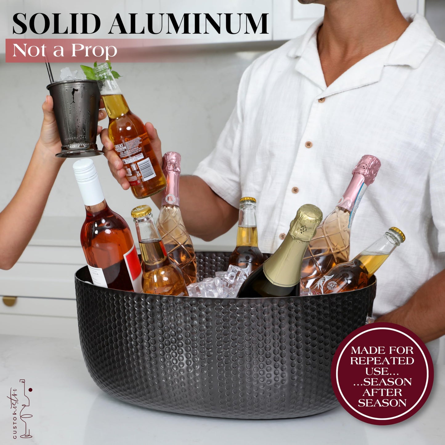 Gusto Nostro Large Beverage Tub for Parties - Metal Tub for Wine Bottles,Champagne,Beers - High Capacity Ice Bucket for Drinks - Extra Large Ice Buckets for Parties (22 qt) Outdoor Party Drink Bucket