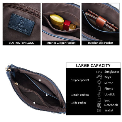 BOSTANTEN Crossbody Bags for Women Trendy Vegan Leather Hobo Purses Shoulder Handbags With Wide Shoulder Strap Navy Blue