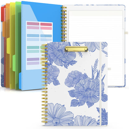 Sooez Clipboard Folio with Refillable Notepad, Folder with 10 Storage Pockets for Letter Size, Spiral Clipboard Notebook, Cute Portfolio for School, Office & Nursing