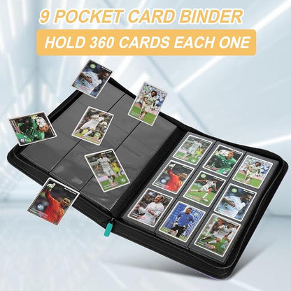 360 Cards Ringless 9-Pocket Side Loading Trading Card Binder, PU Zipper Fixed Page Card Album for TCG Sports Cards, Not Fit Top Loaders (LAKEBLUE)