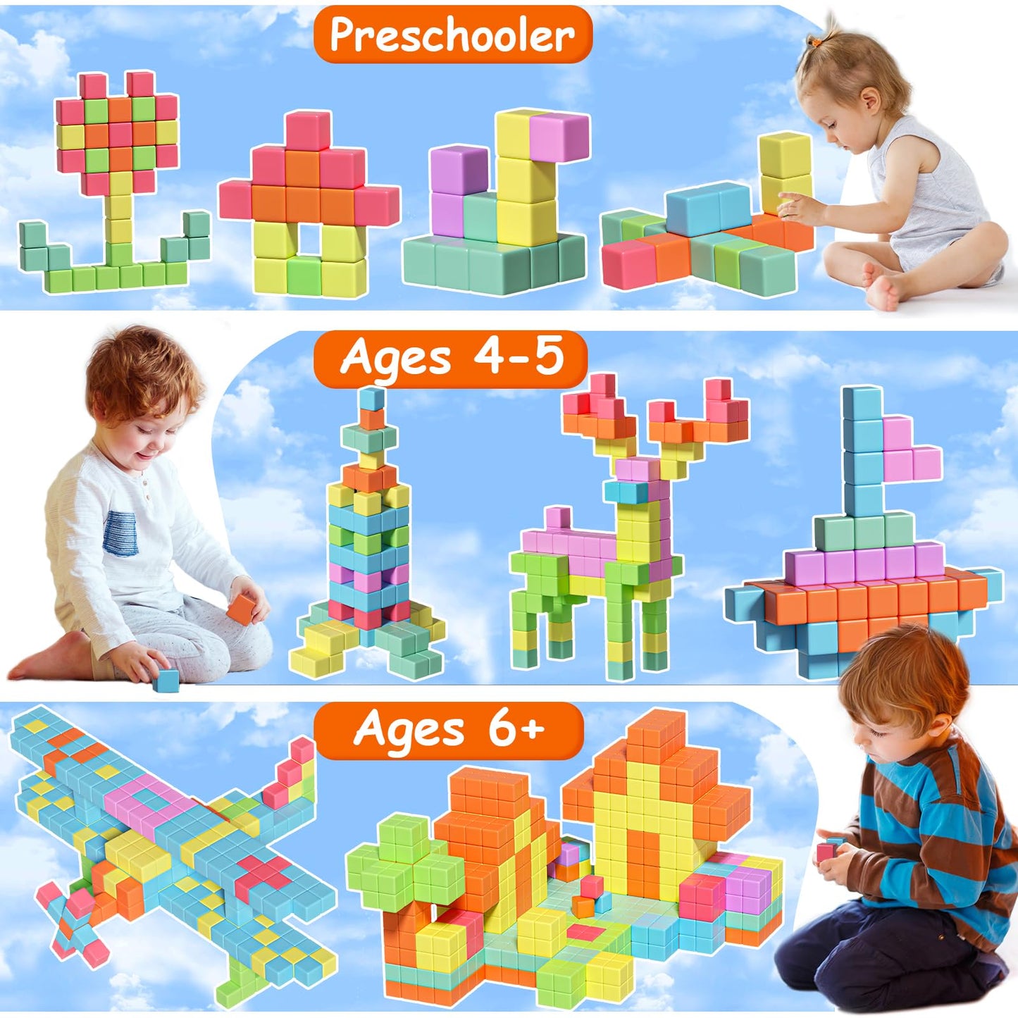 Apluses 104PCS Magnetic Blocks, Essential Creative Learning Toys for Kids | Preschool Montessori Sensory Autism-Friendly Magnet Toys for Boys and Girls Ages 3-6