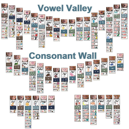 Gersoniel 220 Pcs Sound Wall Classroom Neutral Phonics Kits Science of Reading Posters for Classroom Consonant and Vowel Valley Decor Speech Material,Phonemic Awareness,Esl Teaching Material(Fresh)
