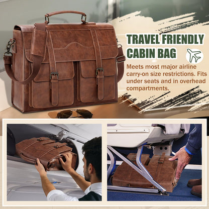 RAINSMORE Mens Messenger Bag 17 Inch Vintage Leather Laptop Briefcase Magnetic Closure Large Satchel Computer Shoulder Bag