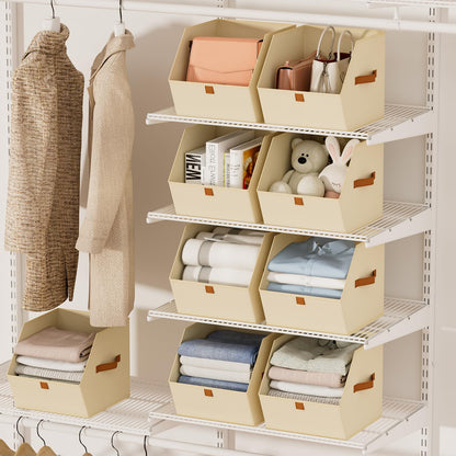 Homsorout Fabric Closet Storage Cubes - 6 Pack Square Storage Bins with Dual Handles for Clothes, Towels, Toys, Cube Storage Organizers for Bedroom, Nursery, Shelves, Closet, Small Spaces, Beige