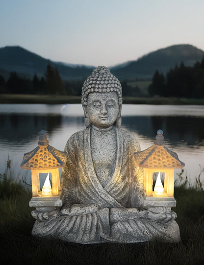 Dcmkimilv Buddha Outdoor Solar Figurine Decor Light, Meditation Small Elegant Garden Statues, Gifts for Mom, Halloween Décor Waterproof Patio Balcony Yard Lawn Ornament 8.66”