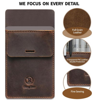 Ringsun Pocket Protector for Men, Full Grain Leather Pen Protect Holder for Heavy Duty Shirts, Lab Coats, Holds Pens, Pointers, Cards, Hold 8 Pens, Pocket Protectors for Pens and Pencils