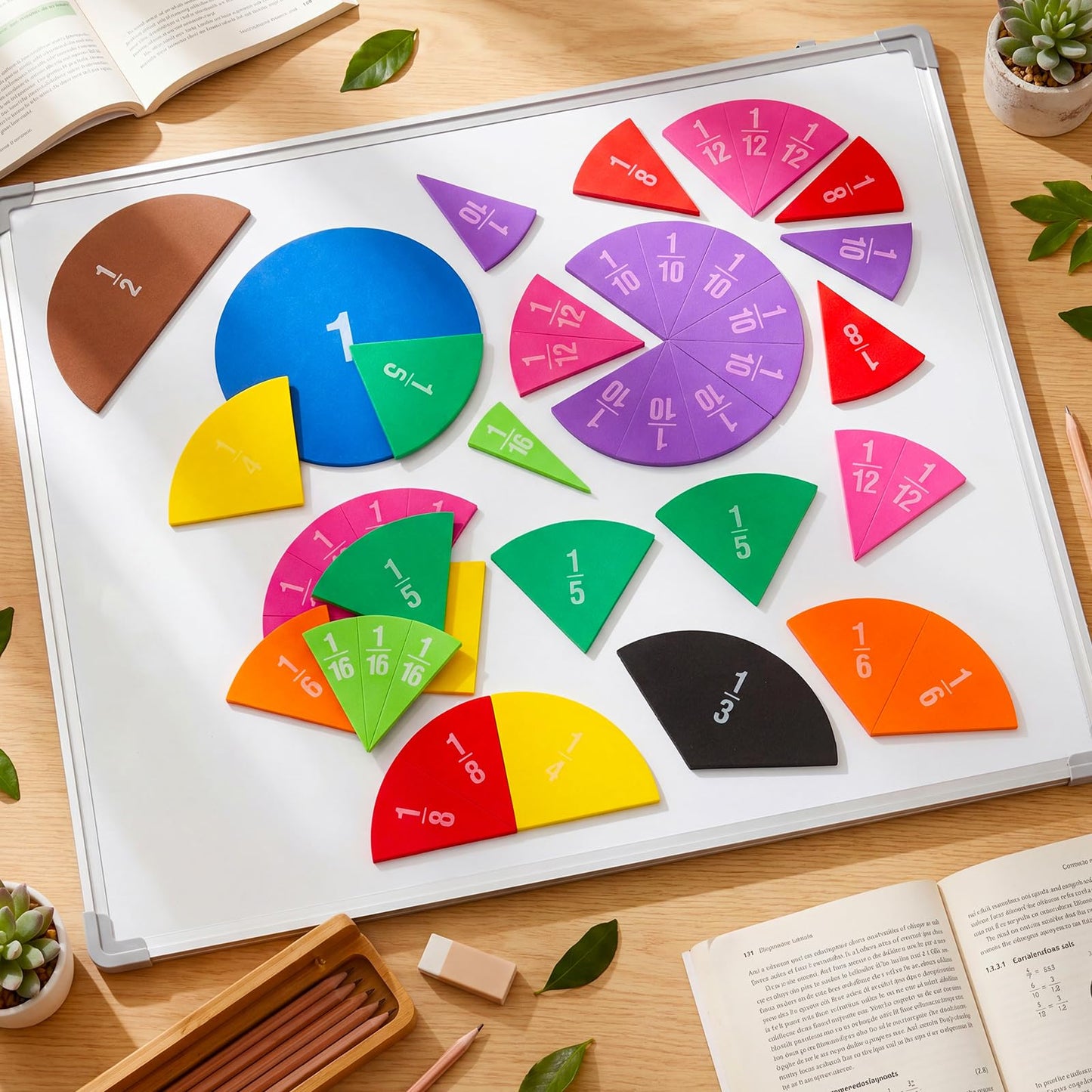 Sayglossy Jumbo Magnetic Fraction Circles Set for Rainbow Teacher Math Manipulatives for Learning Large Education Visuals Fraction Games Supplies 8 Inches Diameter