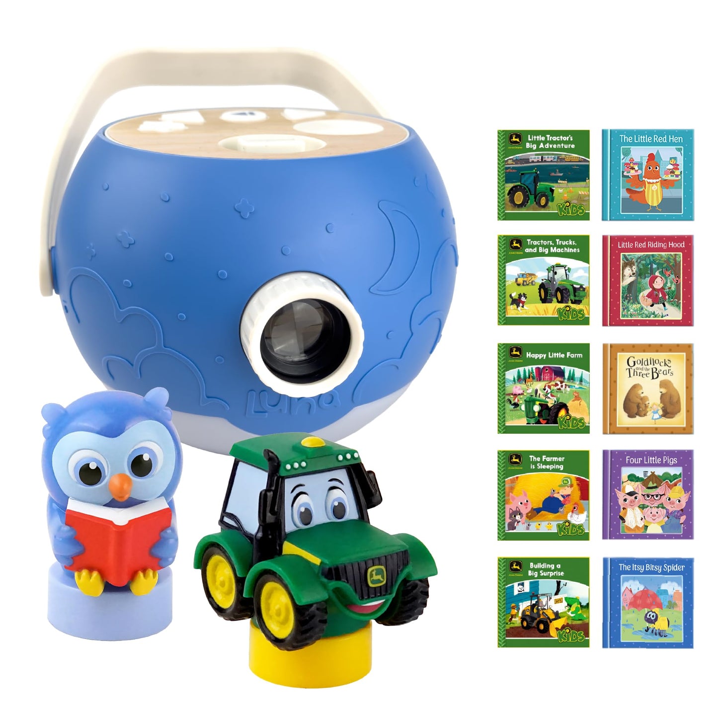 Kids Book Projector - 5 John Deere Tractor and 5 Classic Read-Aloud Stories, 10 Songs & Night Light & Soothing Dream Music | Children Ages 3+ Storytime Projector | Toys, Owl & John Deere Tractor