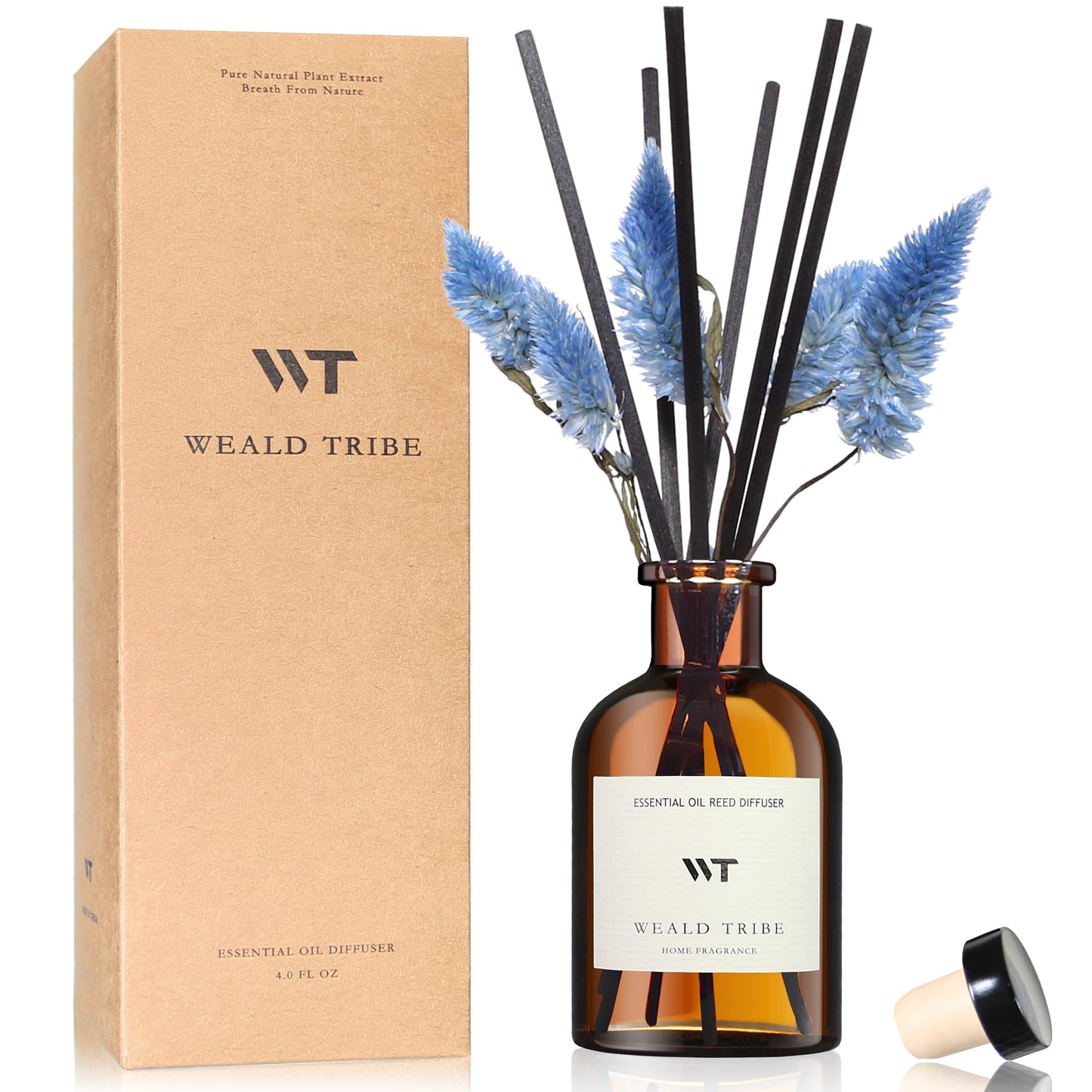 WEALD TRIBE Flower Reed Diffuser Set Vanilla Cinnamon Scent for Bathroom Air Fresheners | 4.0 fl oz Essential Oils with Sticks Home Fragrance Defusers | House Bedroom Office Shelf Decor & Gift