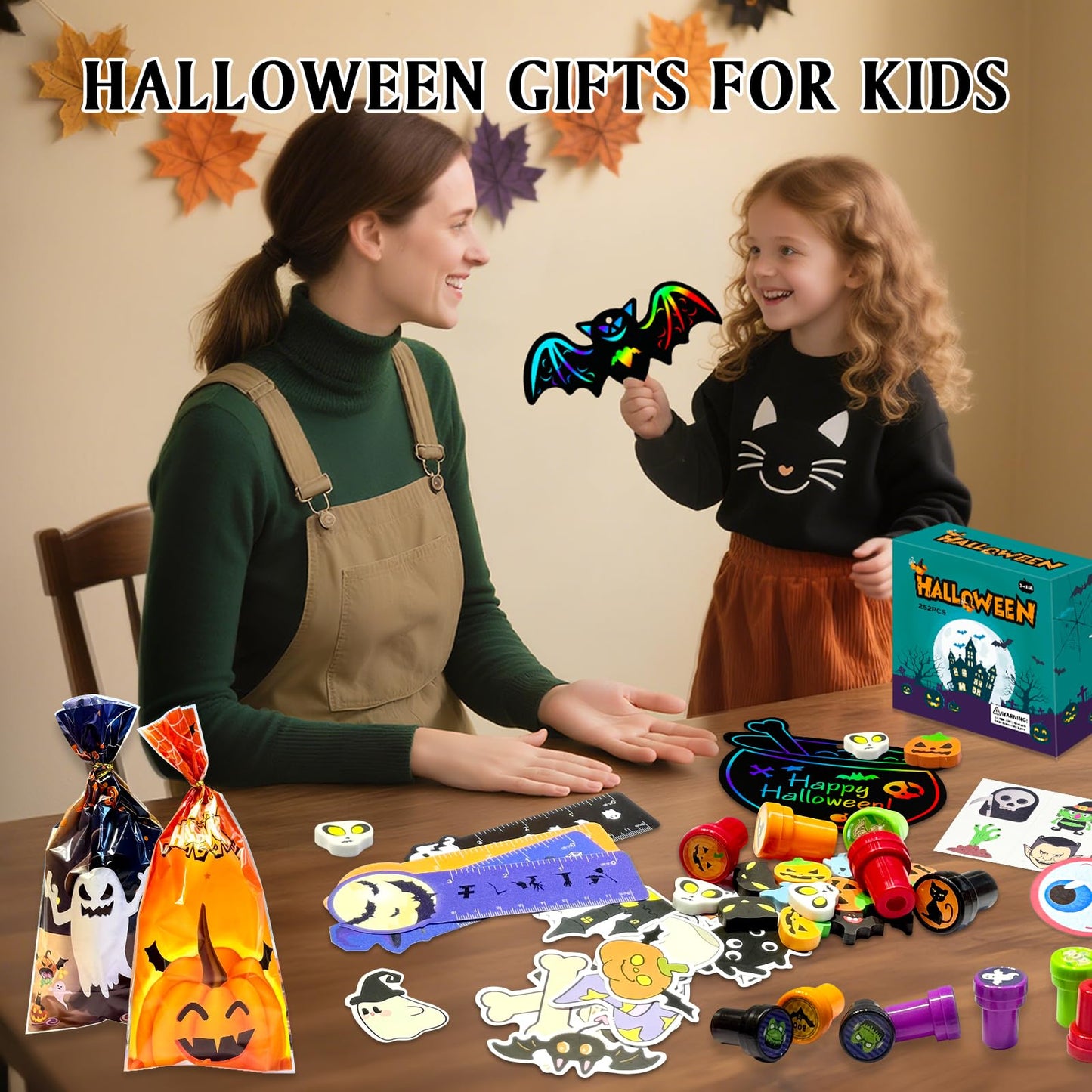 WESAYEE 24 PACK 252PCS Halloween Party Favors for Kids Stationery Set, Goodie Bag Stuffers Classroom Prizes, Halloween School Party Favors for Trick or Treat Bags, Halloween Gifts for Kids Bulk