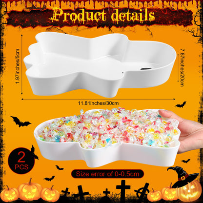 Wiwiqing 2 Pcs Halloween Ghost Candy Bowl Ghost Shaped Serving Tray Plates Plastic Spooky Dessert Platter Dish for Halloween Trick or Treat Party Food Storage Charcuterie Board Serving Supplies
