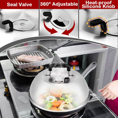 Cheese Melting Dome Set of 3, Joyfair Griddle Basting Covers, Stainless Steel Grill Cooking Lids with Adjustable Vent For Outdoor BBQ/Kitchen, Heavy Gauge Metal & Heat-resistant Handle(6.5’’-9’’-12’’)