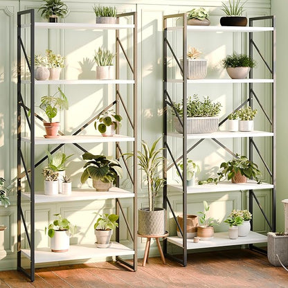 Shintenchi 2-Tier Bookshelf: Tall Industrial Bookcase for Living Room/Home/Office, Modern Book Holder with Storage Rack Shelves - White