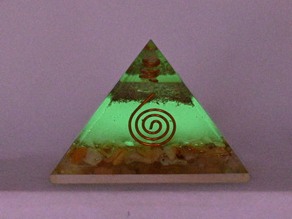 Amazing Gemstone Large Orgone Pyramid | Glow in Dark Yellow Jasper Pyramid Crystal | Orgonite Pyramid | Organ Pyramids Positive Energy Healing