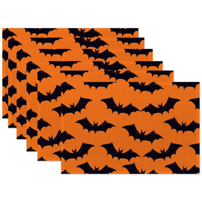 Halloween Bats Placemat Set of 6,Heat Resistant Linen Table Mats for Indoor Outdoor Home Kitchen Dining Room Table 12x18Inch