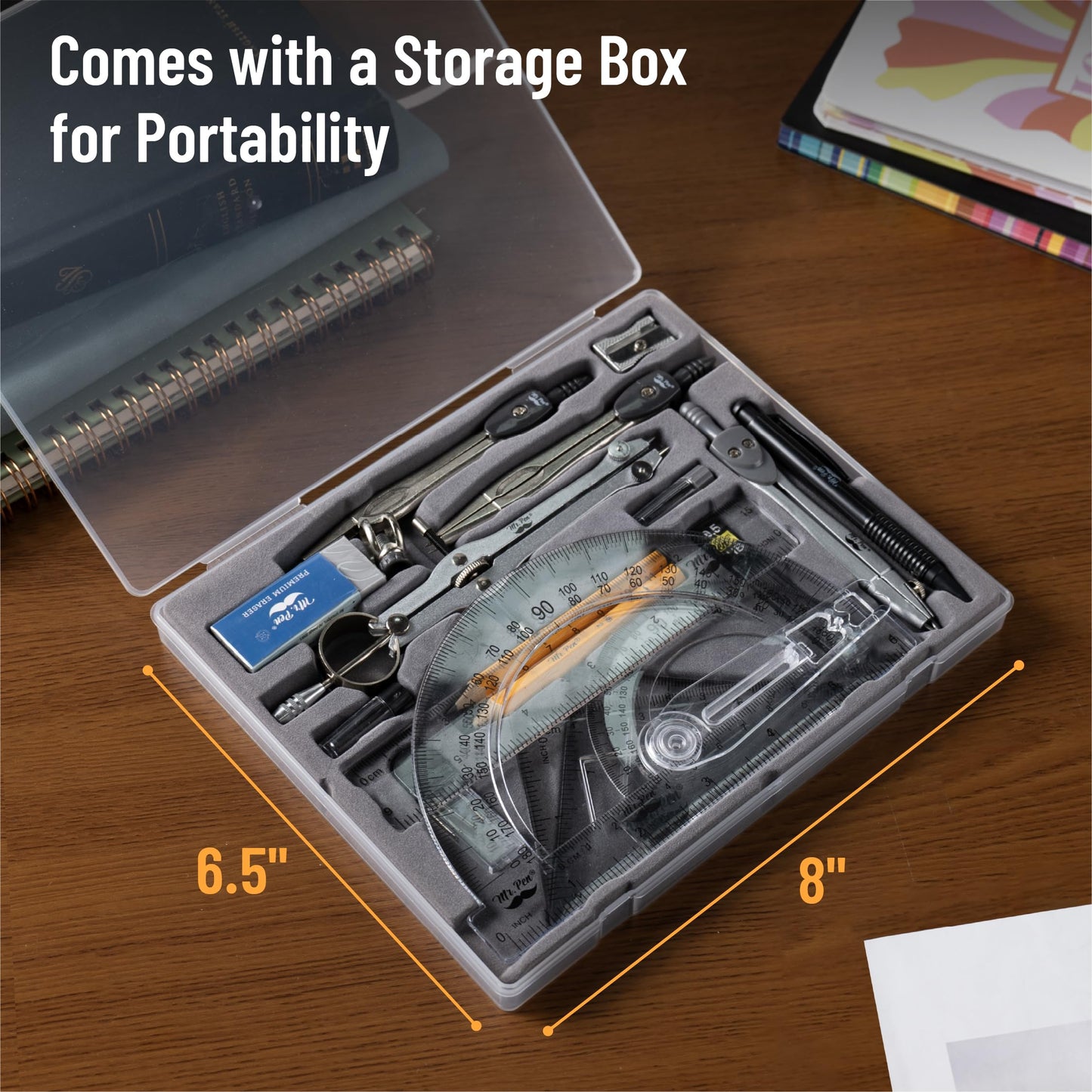 Mr. Pen- Geometry Set, 15 pcs, Rose Gold & Pink, 6 Inch Swing Arm Protractor, Divider, Set Squares, Ruler, Compasses and Protractor