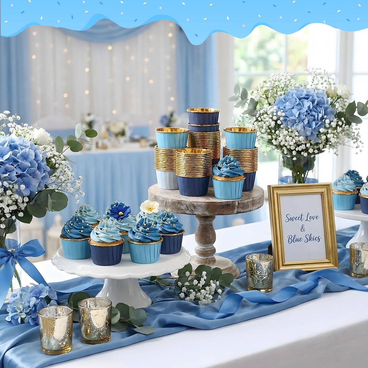 Geiserailie 100 Pcs Dusty Blue Cupcake Liners Blue Cupcake Foil Wrappers Snack Bowls for Parties Wedding Bridal Shower Birthday Supplies