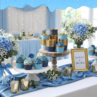 Geiserailie 100 Pcs Dusty Blue Cupcake Liners Blue Cupcake Foil Wrappers Snack Bowls for Parties Wedding Bridal Shower Birthday Supplies