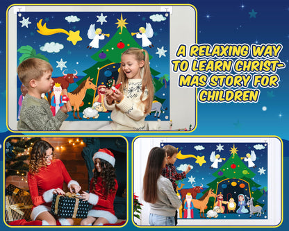 Yexiya Christmas Nativity Scene Felt Story Board Set for Toddlers Children, 3.4 Feet Nativity Crafts for Kids Preschool Sunday School Decorations Reusable Wall Hanging Gift for Boys Girls (Fresh)