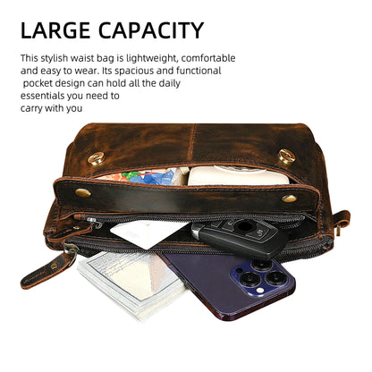 Handadsume Genuine Leather Hiking Riding Travel Fanny Waist Pack Small Phone Pouch For Men Women FB811-29 (100% Leather-The 8136 Brown)